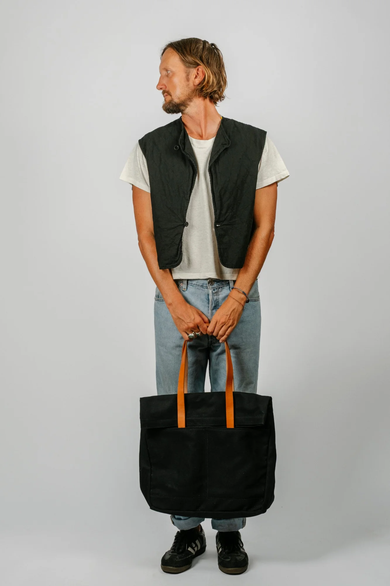 Canvas and Leather Fold Weekender | Black - Image 6