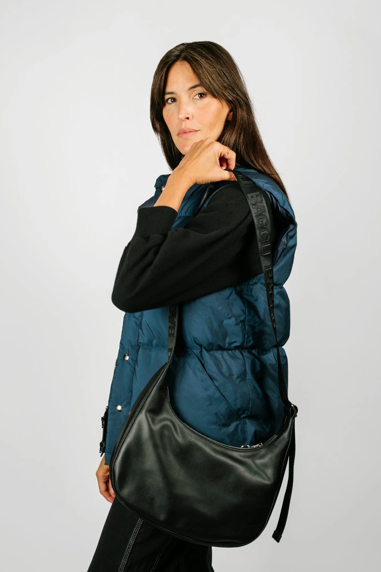 Medium Recycled Leather Crescent Bag | 2 Colors - Image 9