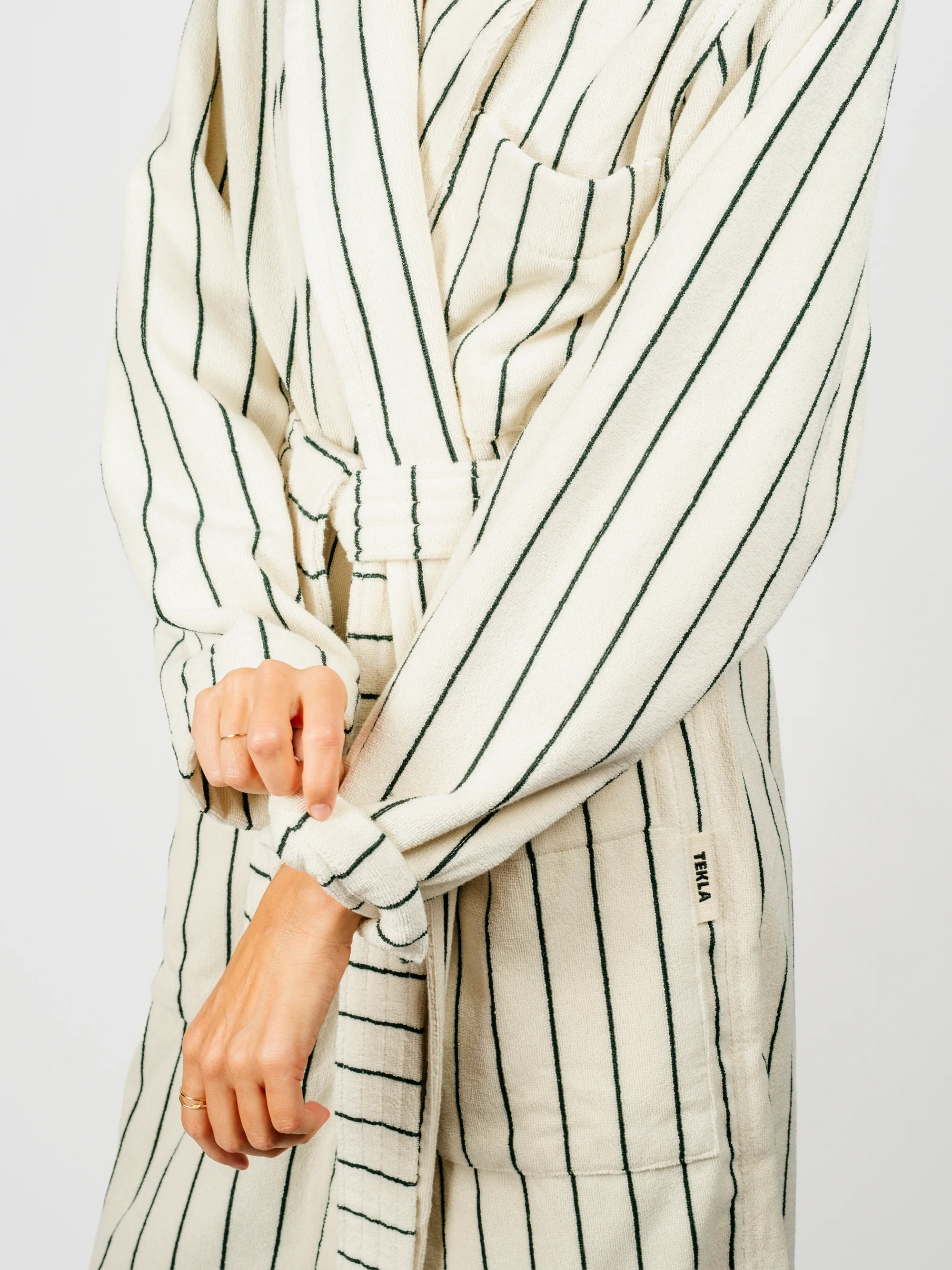 Organic Cotton Striped Bathrobe | Racing Green - Image 10