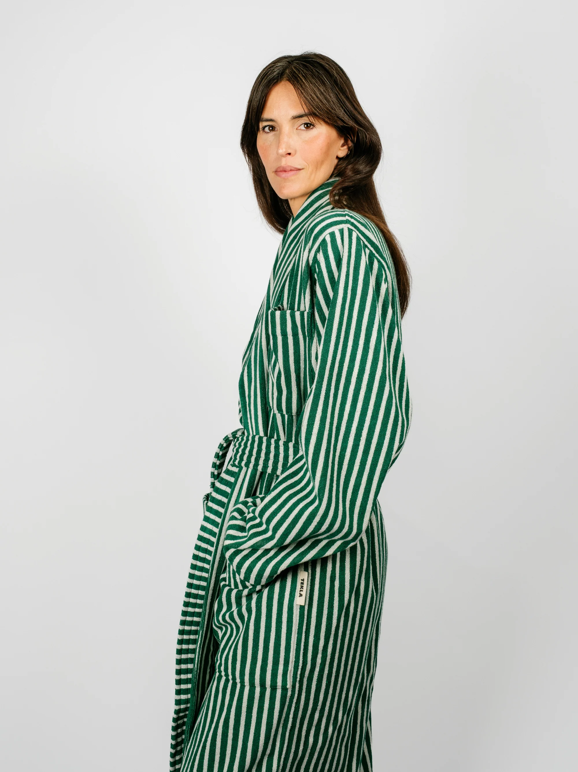 Organic Cotton Striped Bathrobe | Teal Green - Image 4